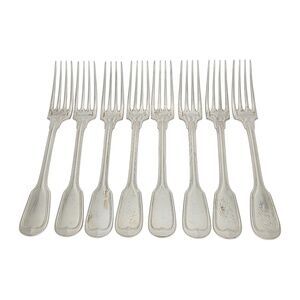 Set of 8 Christofle Sterling Silver Chinon Forks 8 1/8" #20511
